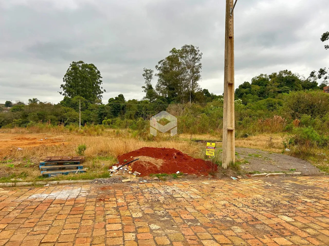 Vista externa de terreno com vegetação e solo exposto.