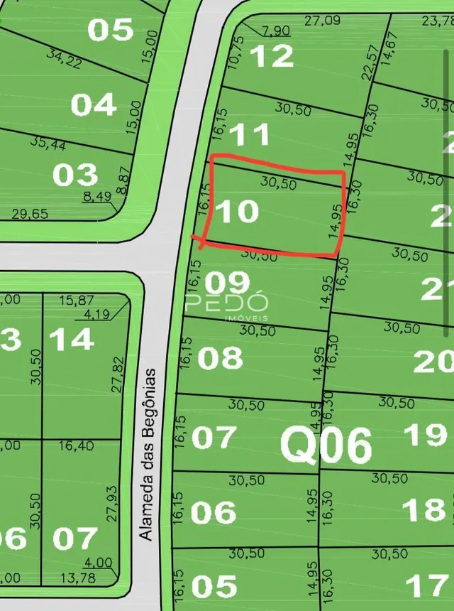 Planta esquemática de um lote na Alameda das Begônias em Lajeado