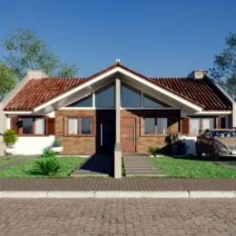 Fachada de uma casa residencial com telhado de telhas em Lajeado, Brasil.