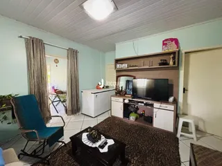 Sala de estar com decoração e móveis em tom de verde claro.