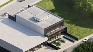 Renderização de um edifício em Lajeado, Brasil, mostrando a fachada e o entorno.