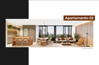 Sala de estar e jantar de um apartamento moderno com vista para a cidade.
