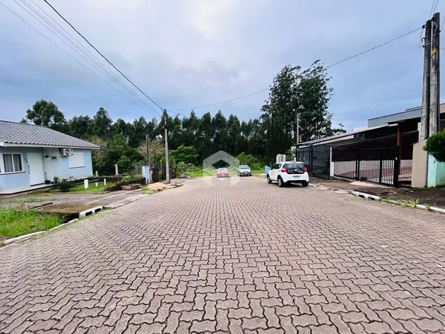 Vista da rua pavimentada com casas e vegetação em Lajeado, Brasil.