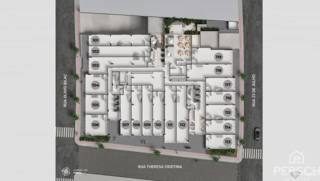 Planta baixa de um imóvel em Lajeado, mostrando a disposição dos cômodos.