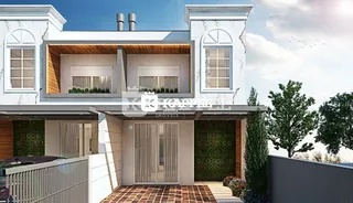 Fachada de uma residência moderna com detalhes em madeira e revestimento verde.